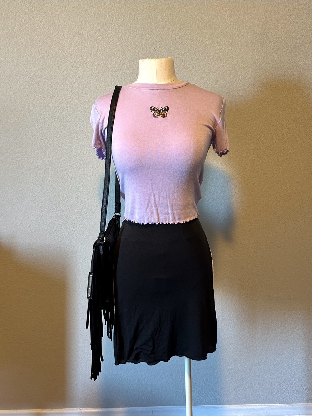 Forever 21 Lavender Butterfly Crop Top